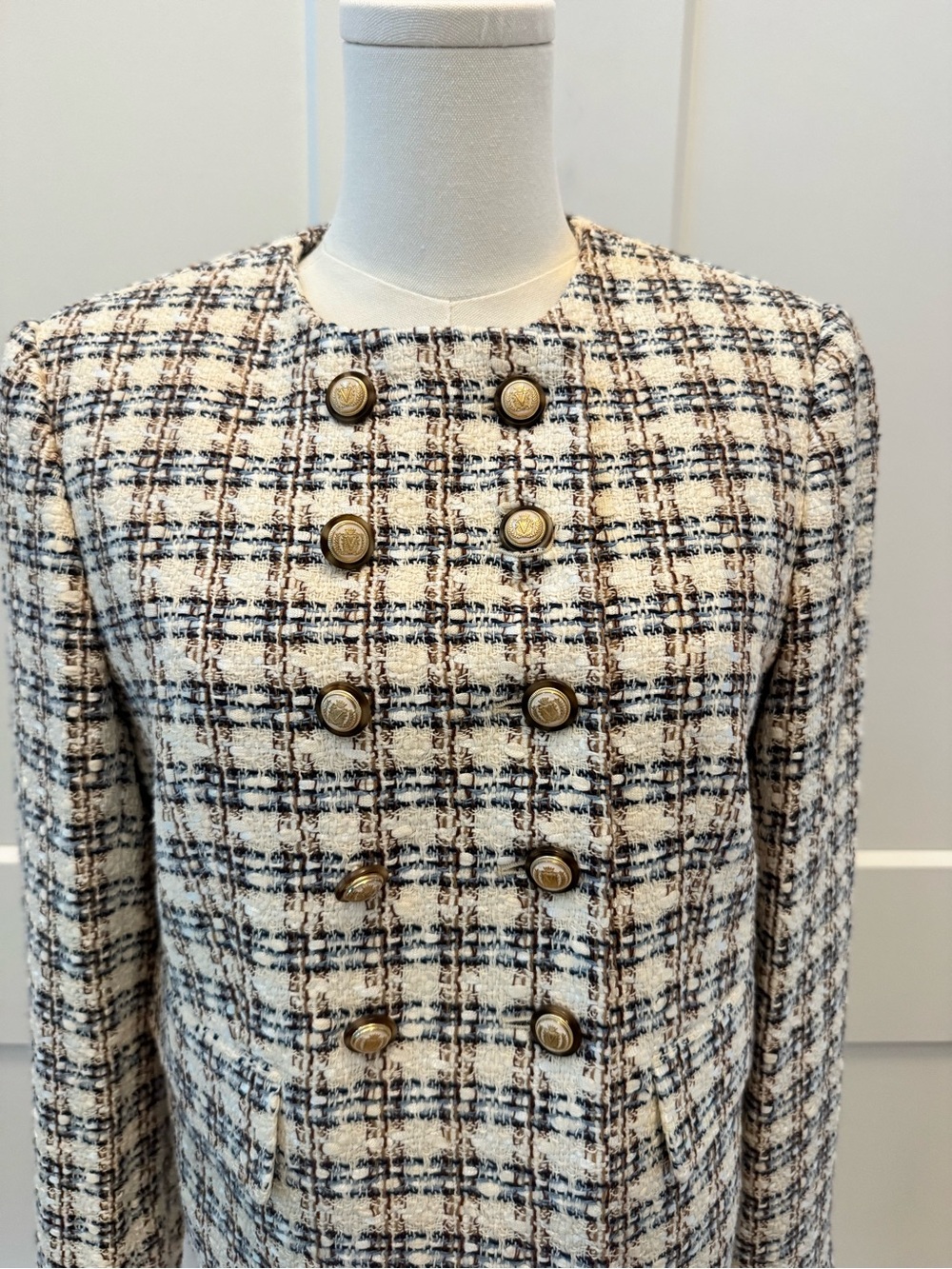 NWOT Veronica Beard Bentley Plaid Tweed Double-Breasted Blazer